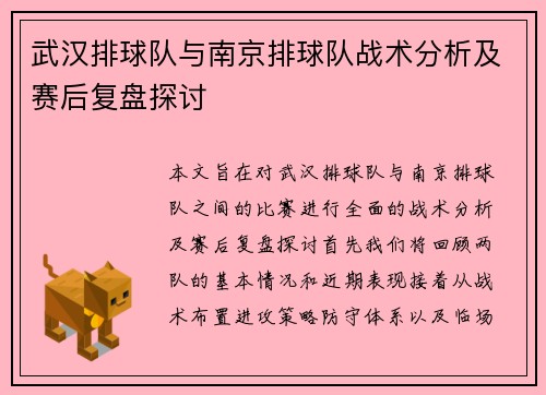 武汉排球队与南京排球队战术分析及赛后复盘探讨
