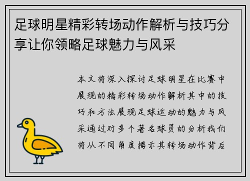 足球明星精彩转场动作解析与技巧分享让你领略足球魅力与风采